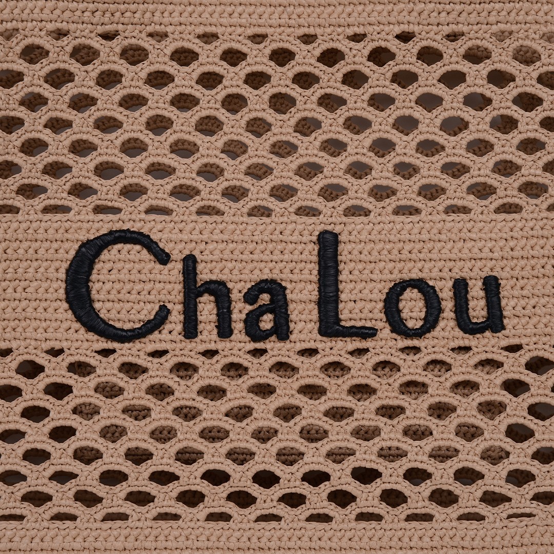 Cha Lou Small Beige&BlackRaffia Tote Bag