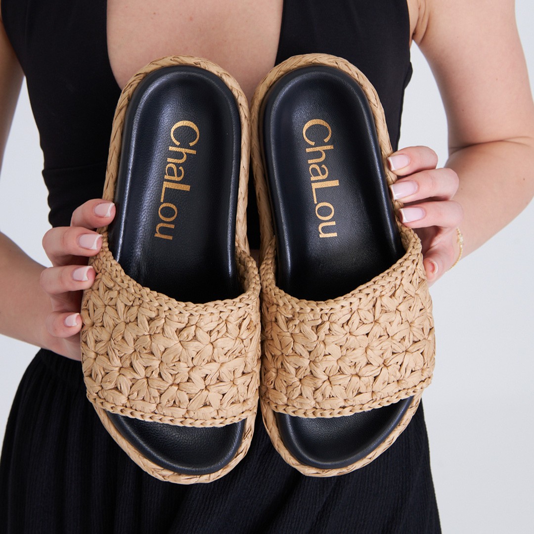 Cha Lou Beige Filled Heel Slippers