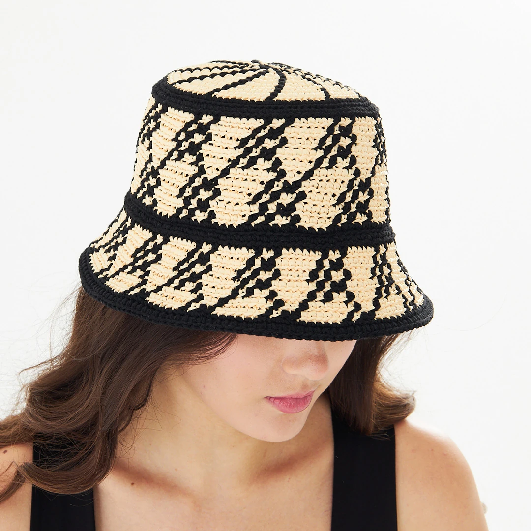 Cha Lou Natural & Black Raffia Bucket Hat main variant image