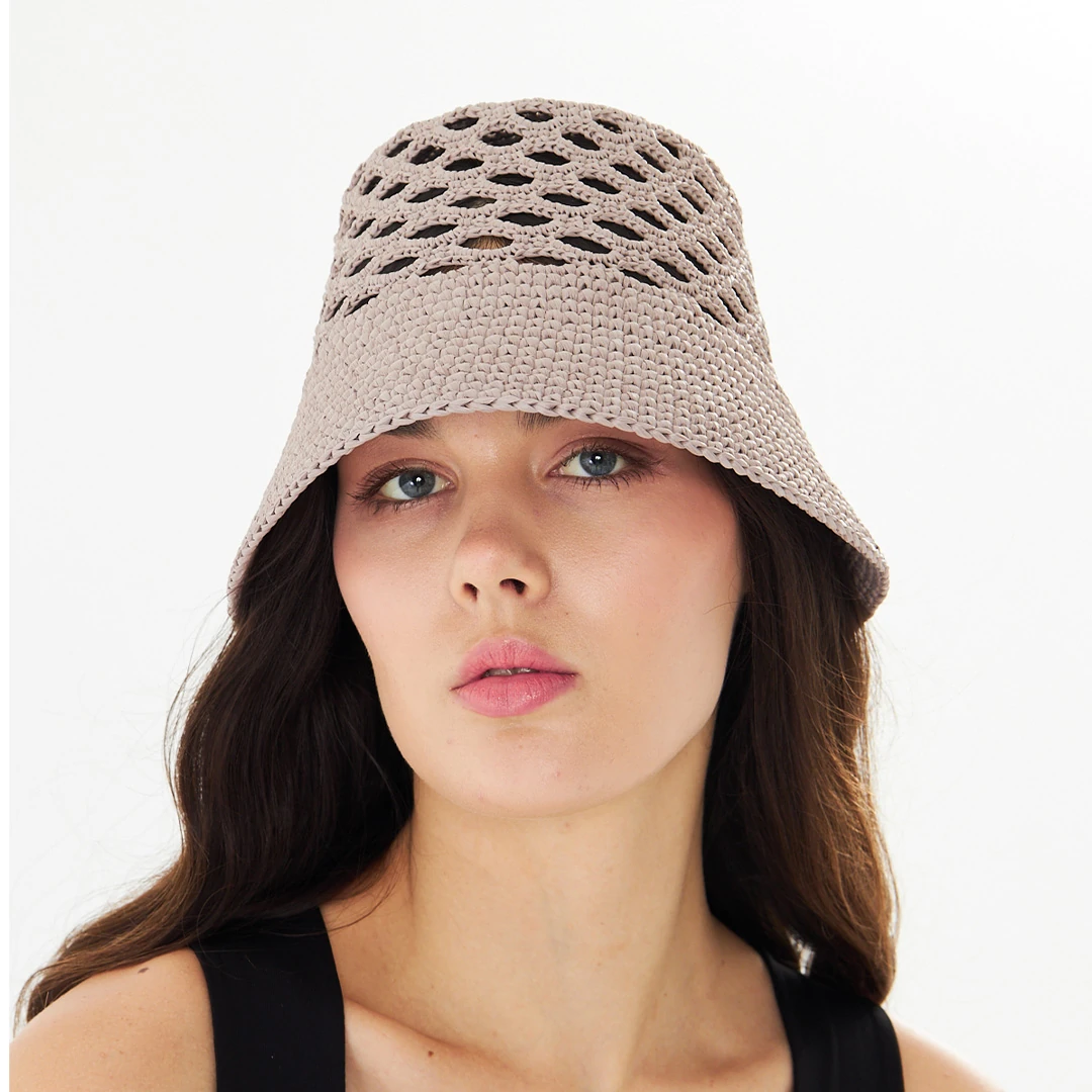 Taupe Raffia Mesh Bucket Hat