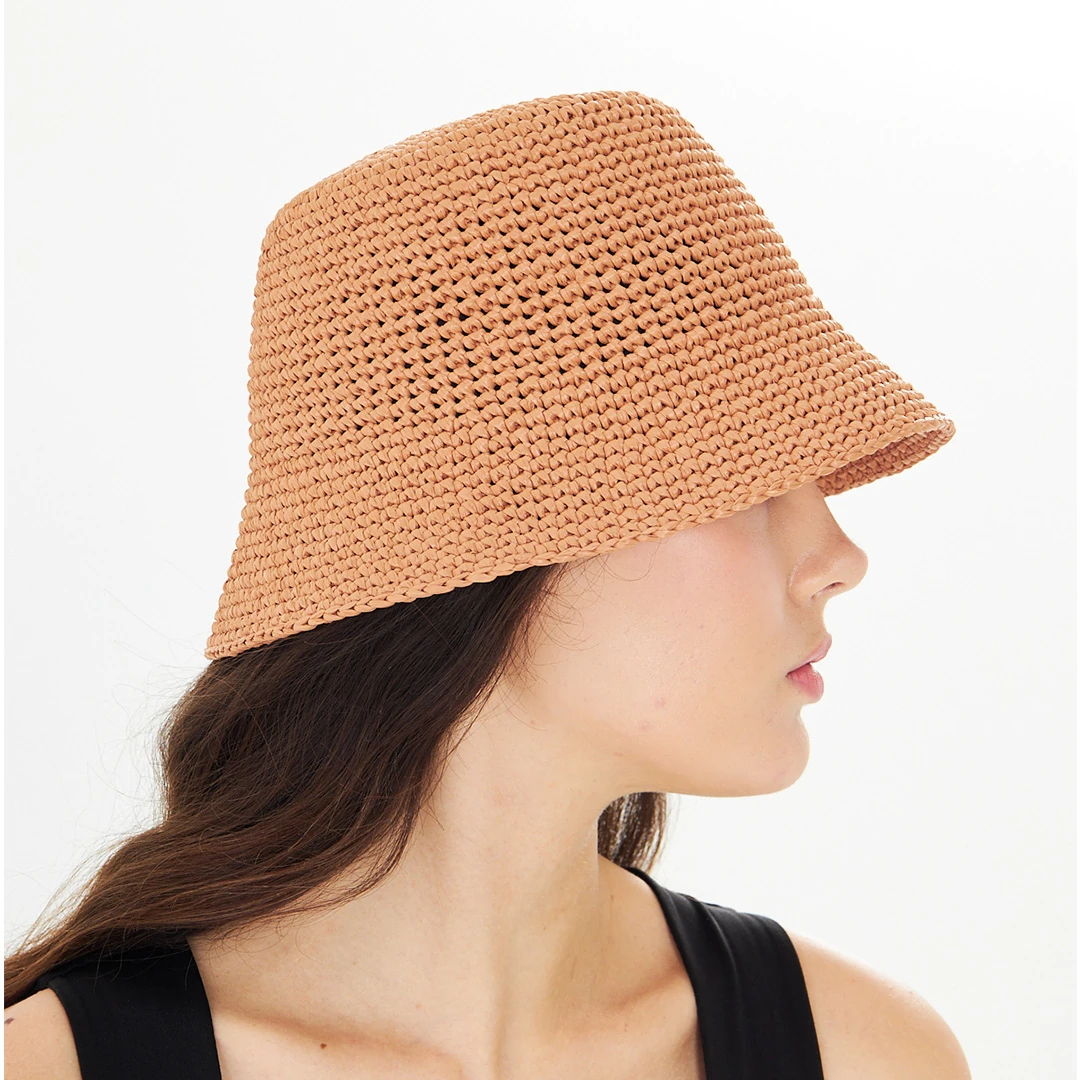 Tan Raffia Classic Bucket Hat