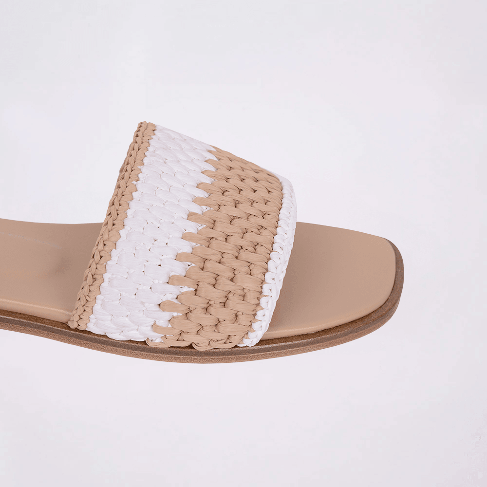 Cha Lou Beige&White Slippers