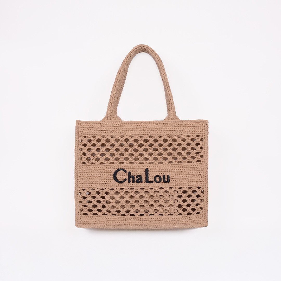 Cha Lou Small Beige&BlackRaffia Tote Bag image