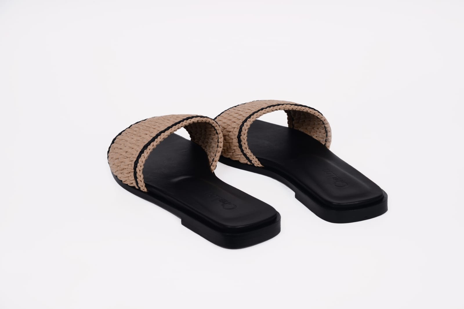 Cha Lou Beige&Black Slippers