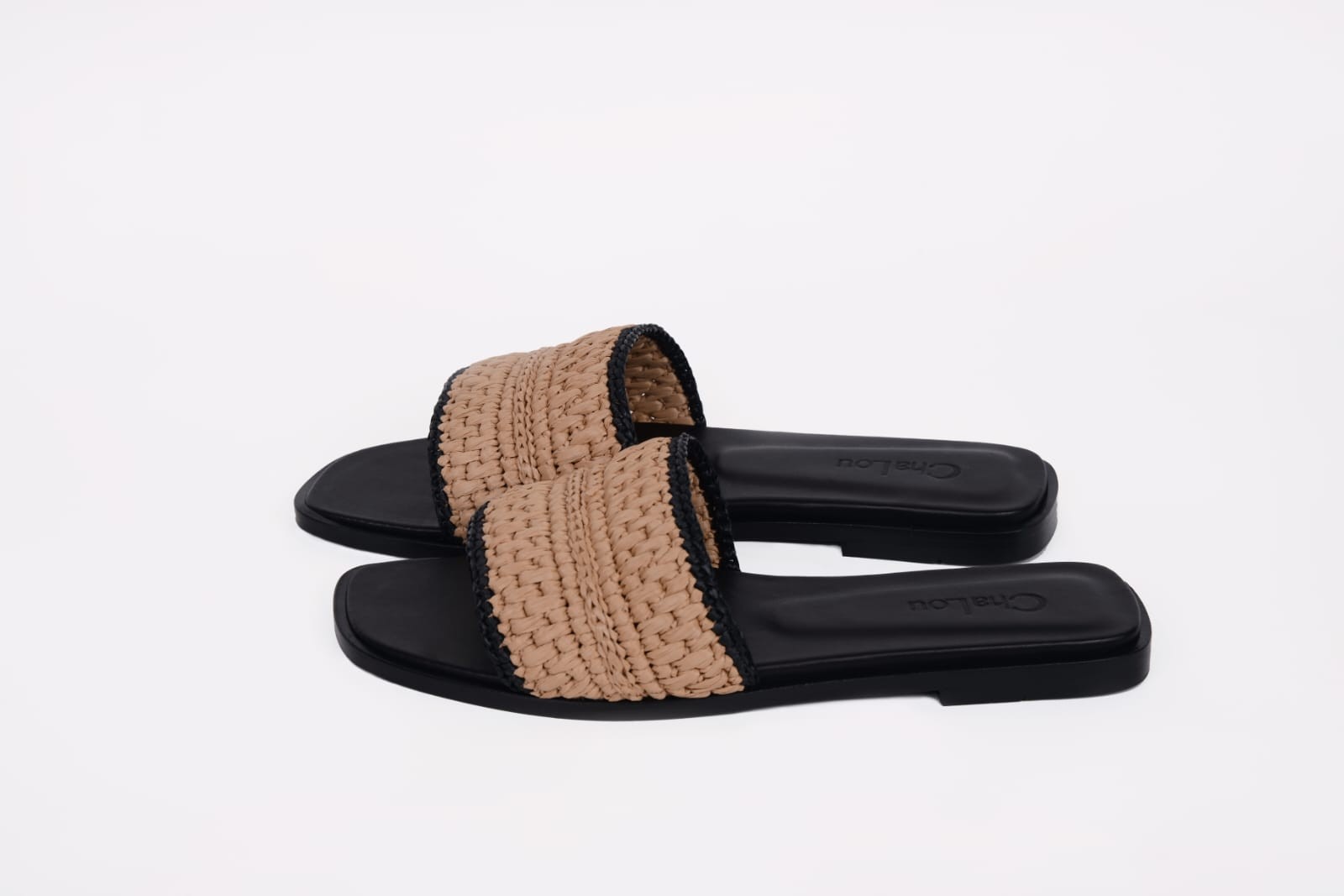 Cha Lou Beige & Black Striped Slippers
