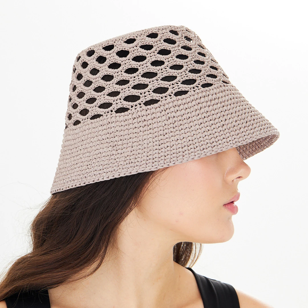 Taupe Raffia Mesh Bucket Hat