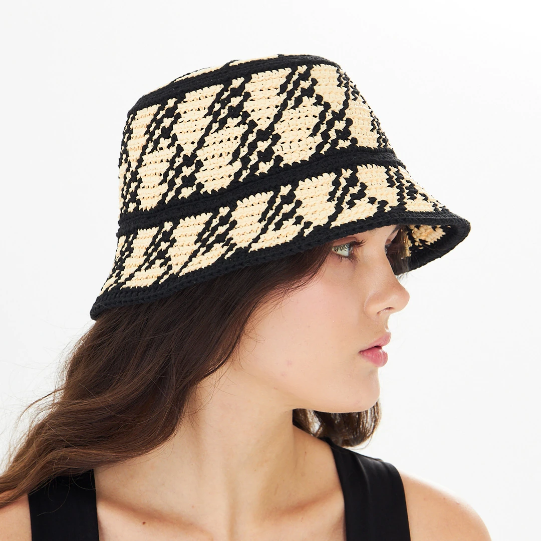 Cha Lou Natural & Black Raffia Bucket Hat