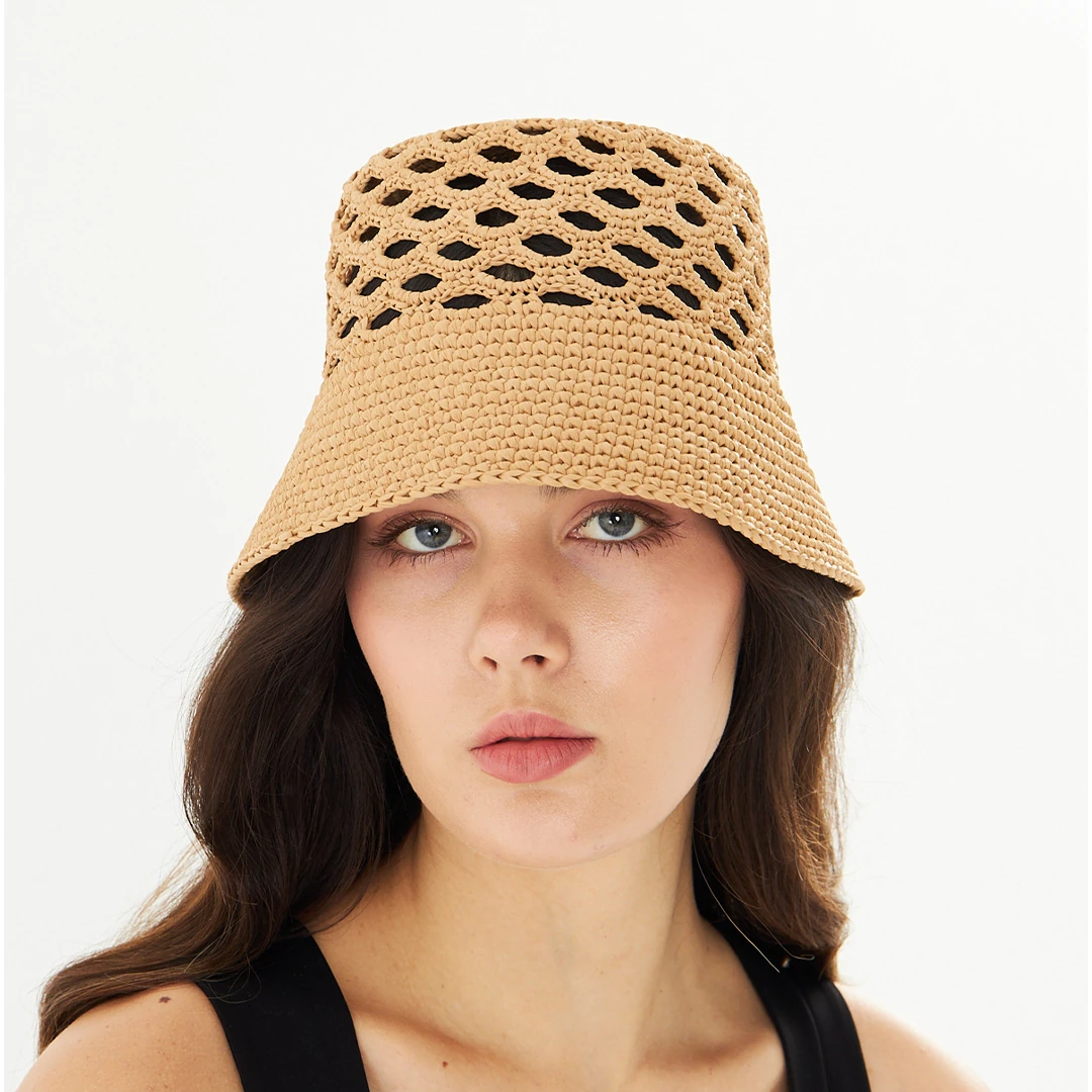 Cha Lou Raffia Couture Mesh Bucket Hat