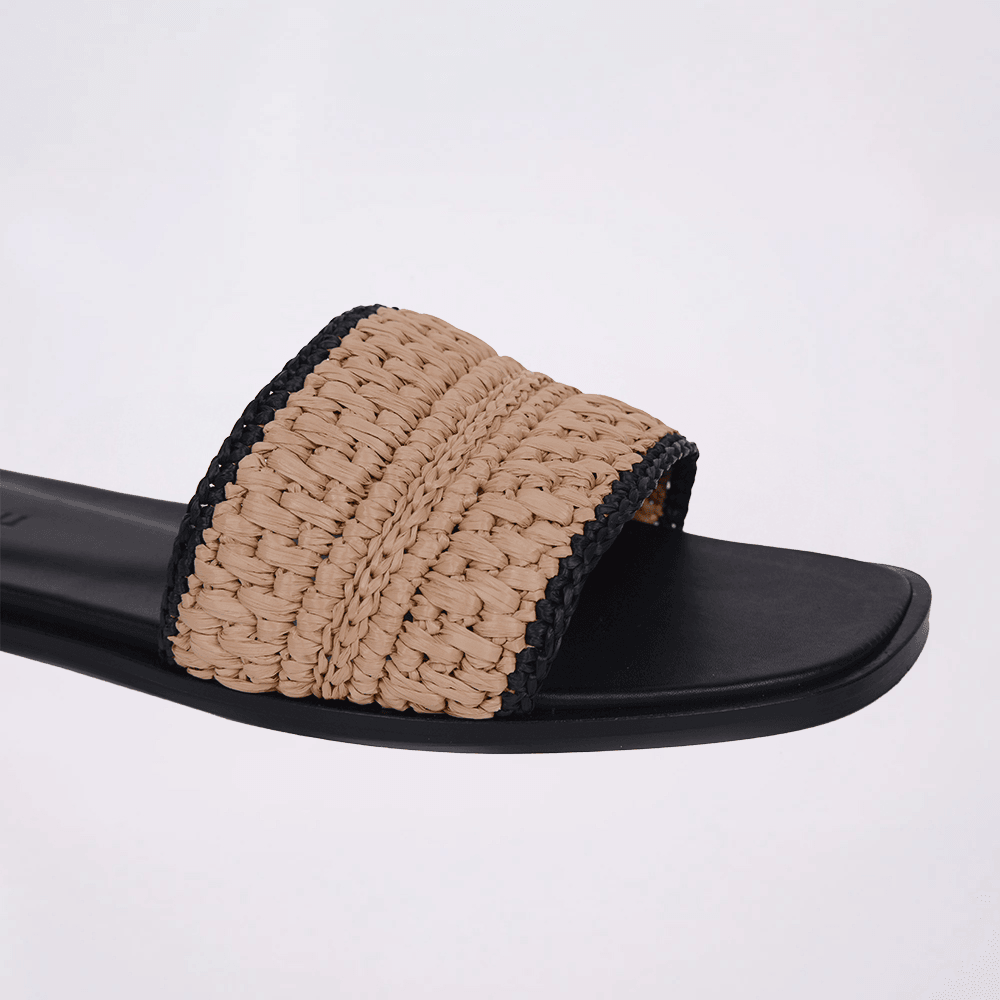 Cha Lou Beige & Black Striped Slippers image
