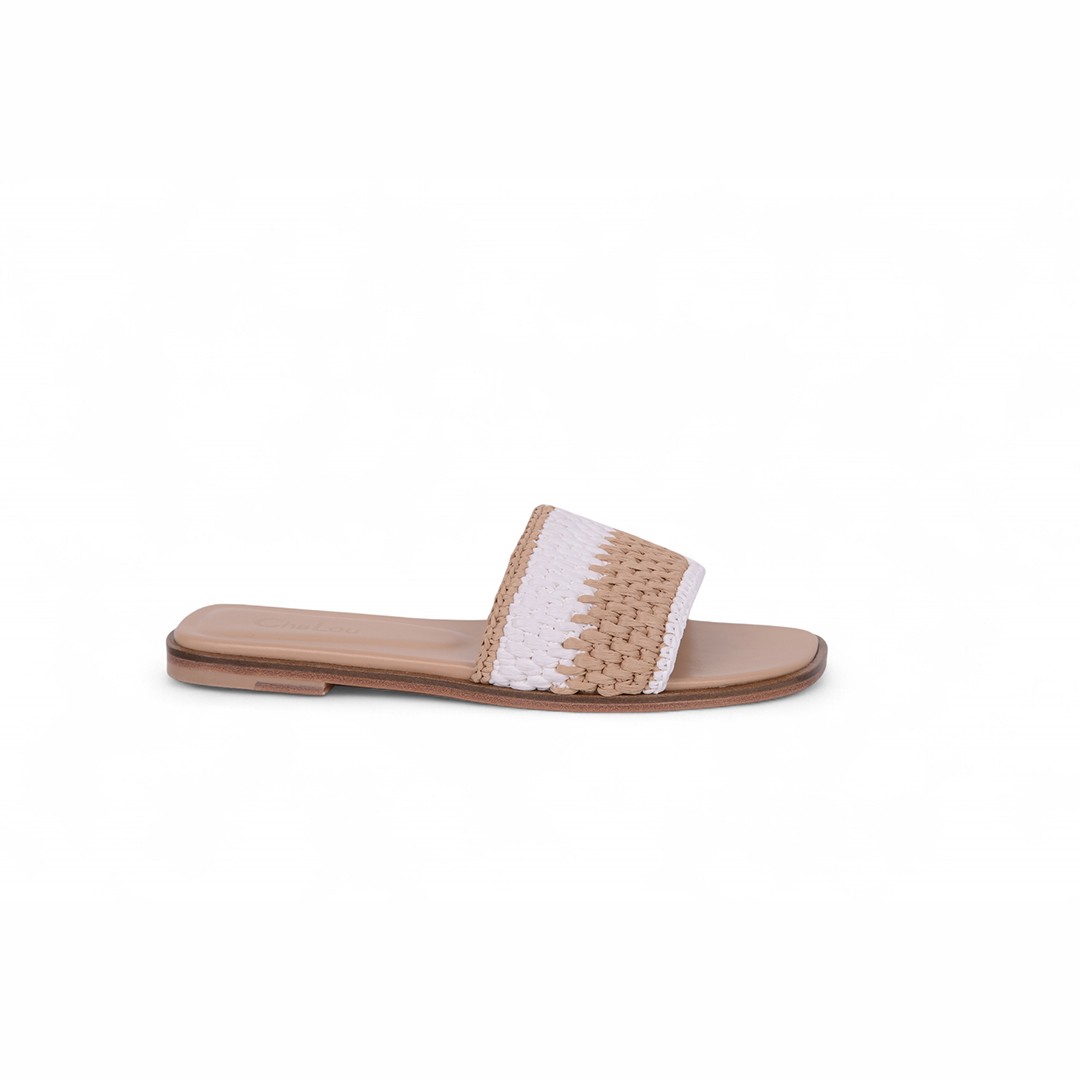 Cha Lou Beige&White Slippers