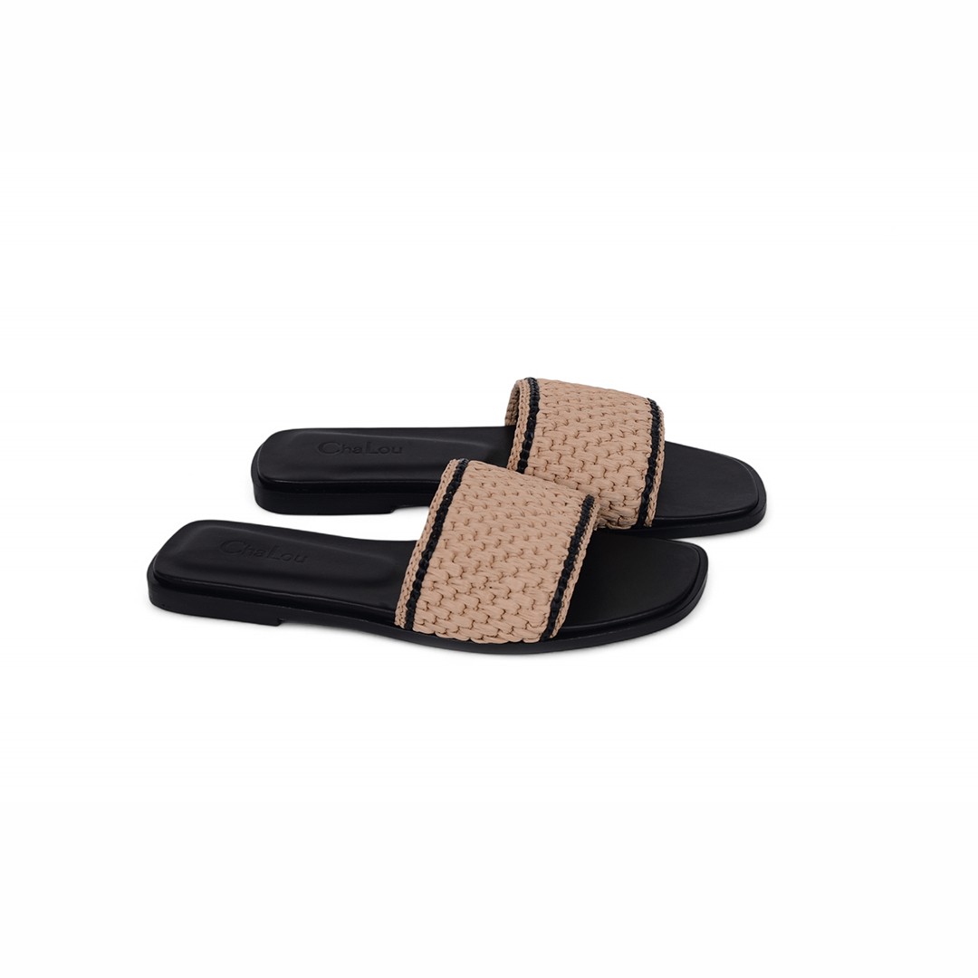 Cha Lou Beige&Black Slippers image