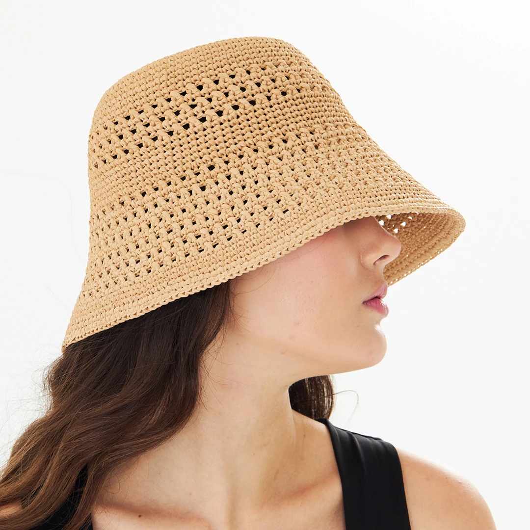 Natural Raffia Open-Weave Bucket Hat