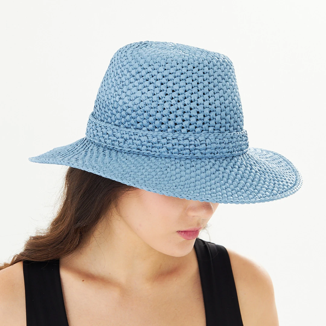 Cha Lou Raffia Luxe Sun Hat - Denim Blue Luxe Sun Hat main variant image