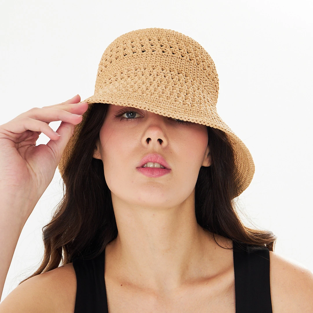 Natural Raffia Open-Weave Bucket Hat