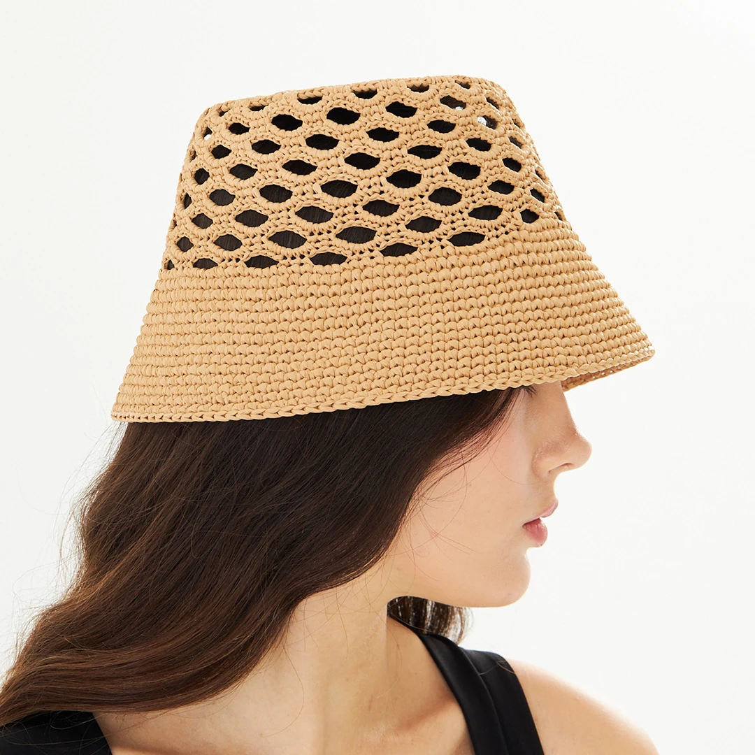 Cha Lou Raffia Couture Mesh Bucket Hat