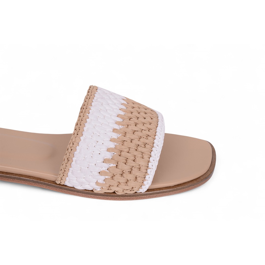 Cha Lou Beige&White Slippers