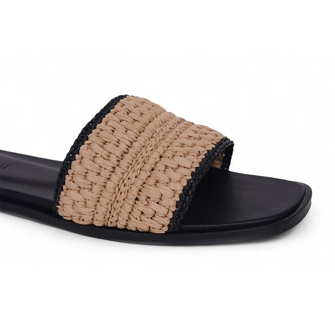 Cha Lou Beige & Black Striped Slippers