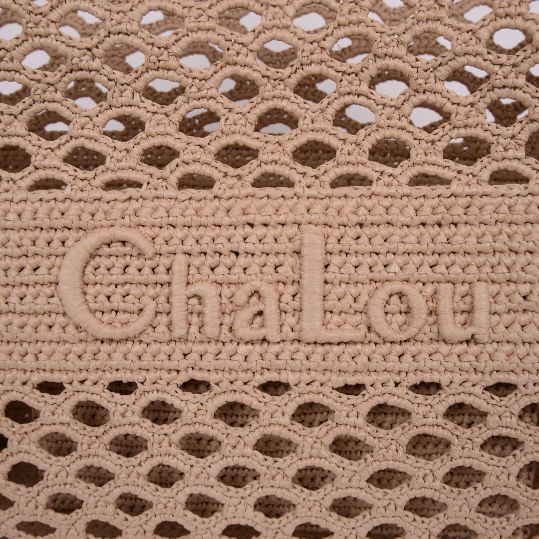 Cha Lou Medium Beige Raffia Tote Bag
