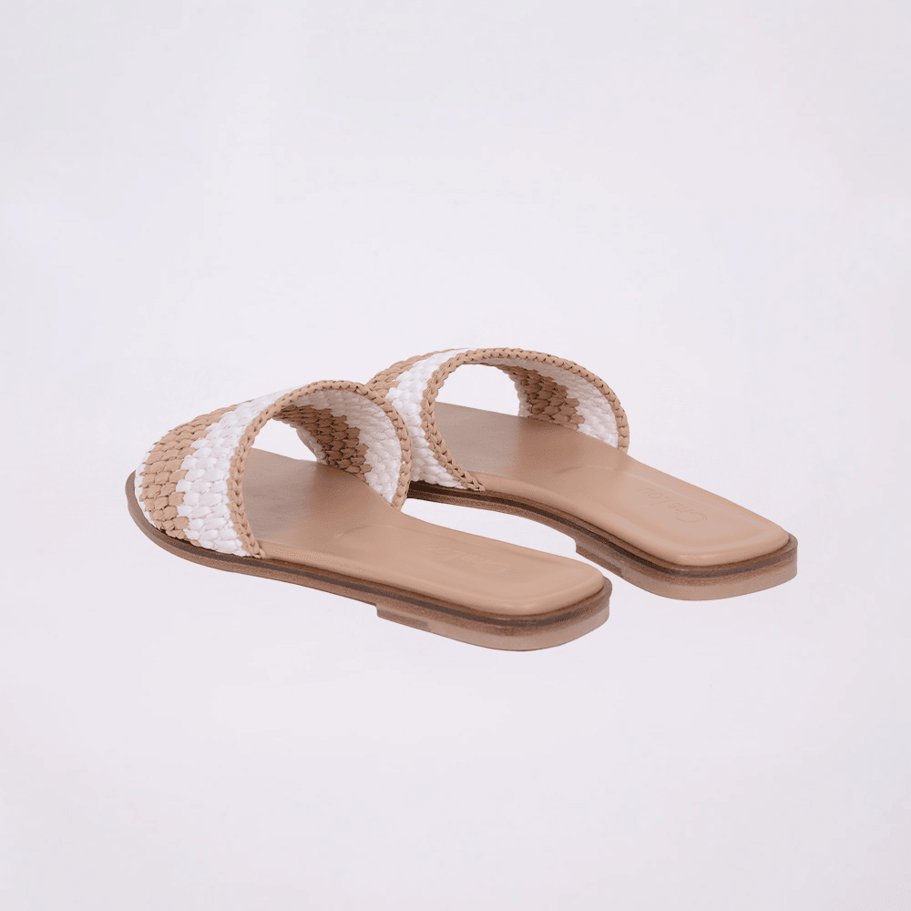 Cha Lou Beige&White Slippers