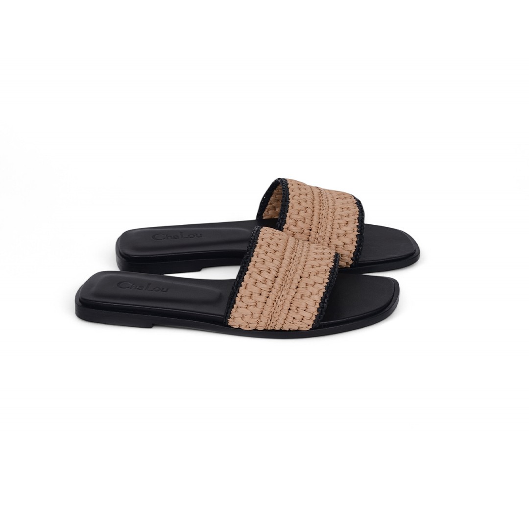 Cha Lou Beige & Black Striped Slippers image