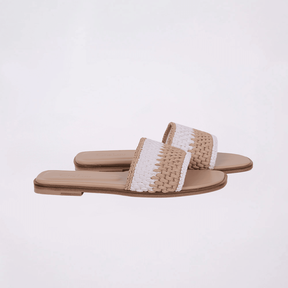 Cha Lou Beige&White Slippers image