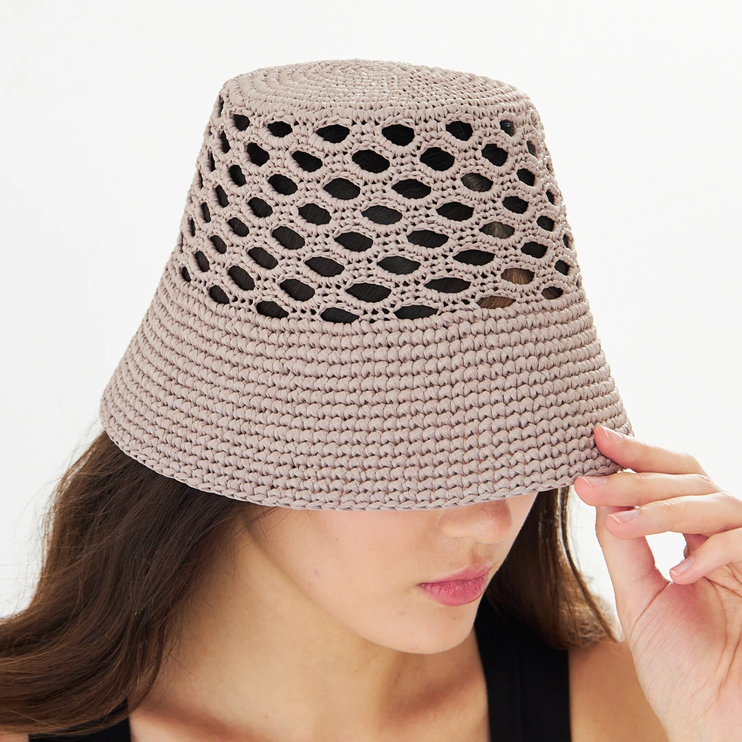 Taupe Raffia Mesh Bucket Hat main variant image
