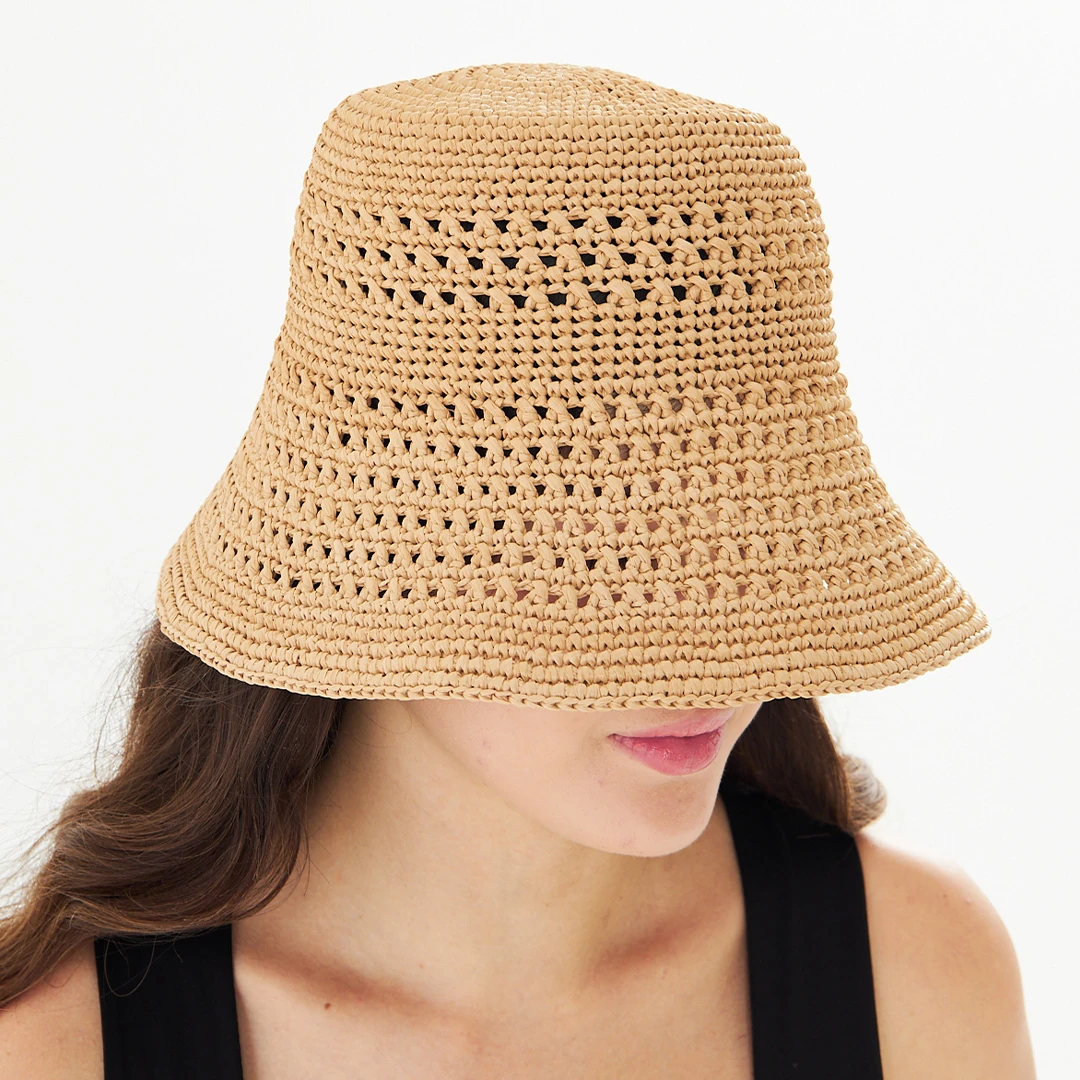 Natural Raffia Open-Weave Bucket Hat main variant image