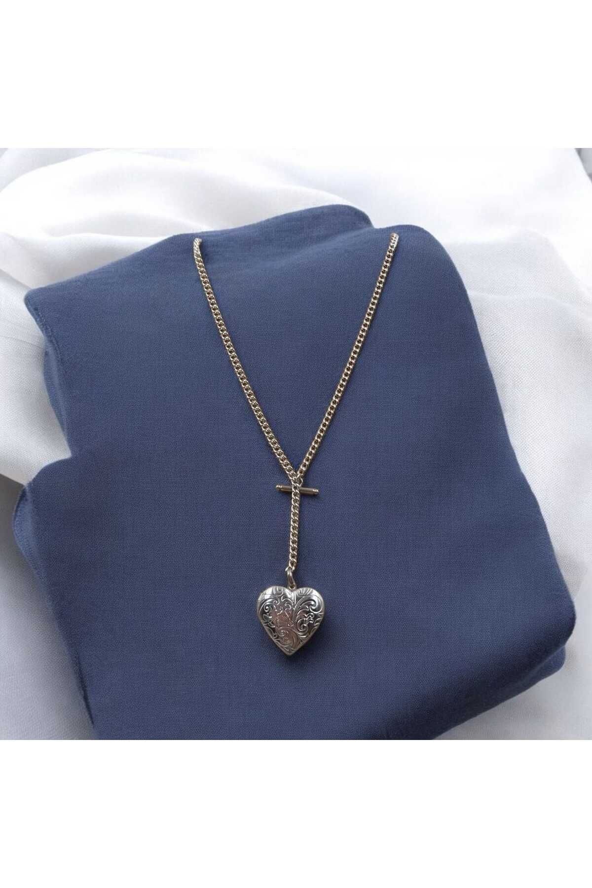 Çelik Silver İçi Açılan Desenli Kalp Kolye
