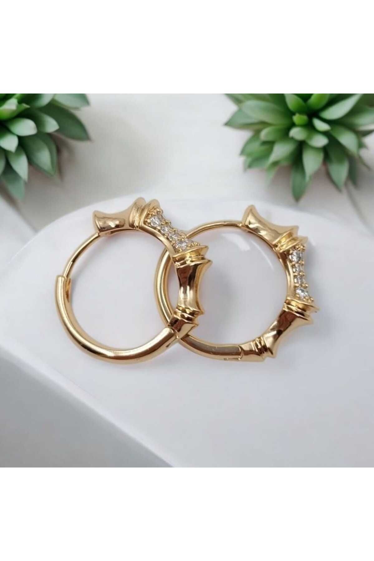 Rose Renk Taşlı Boğum Şeklinde Halka Küpe