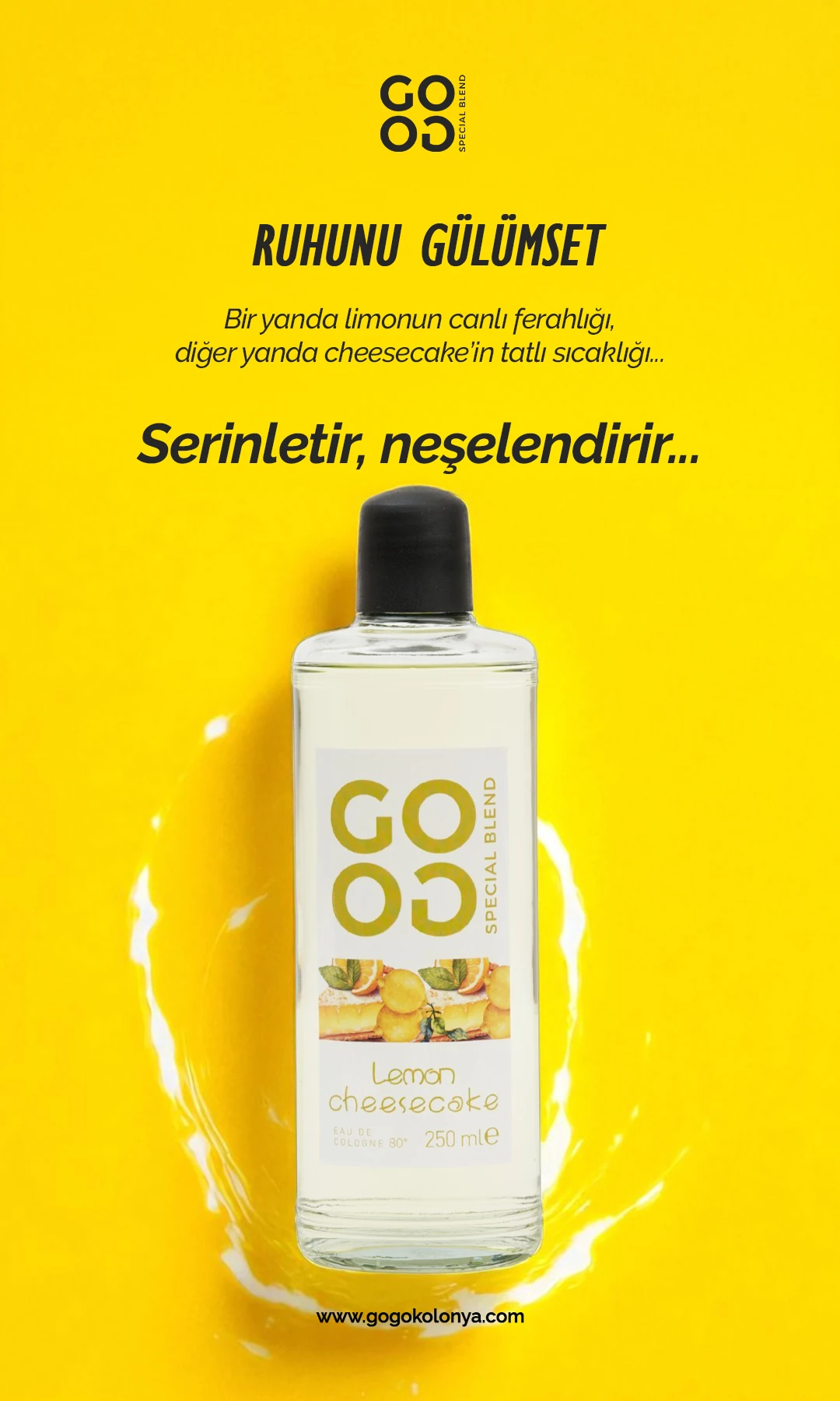 Gogo Lemon Cheesecake Kolonya 250ml Cam Şişe - 15 Adet