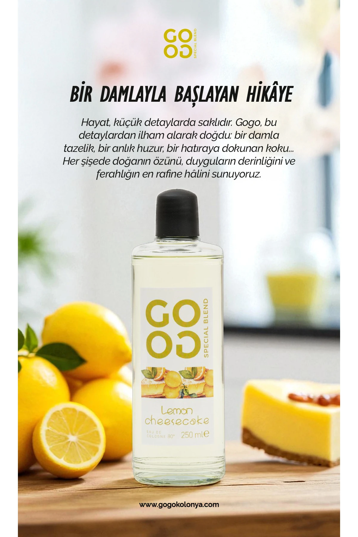 Gogo Lemon Cheesecake Kolonya 250ml Cam Şişe