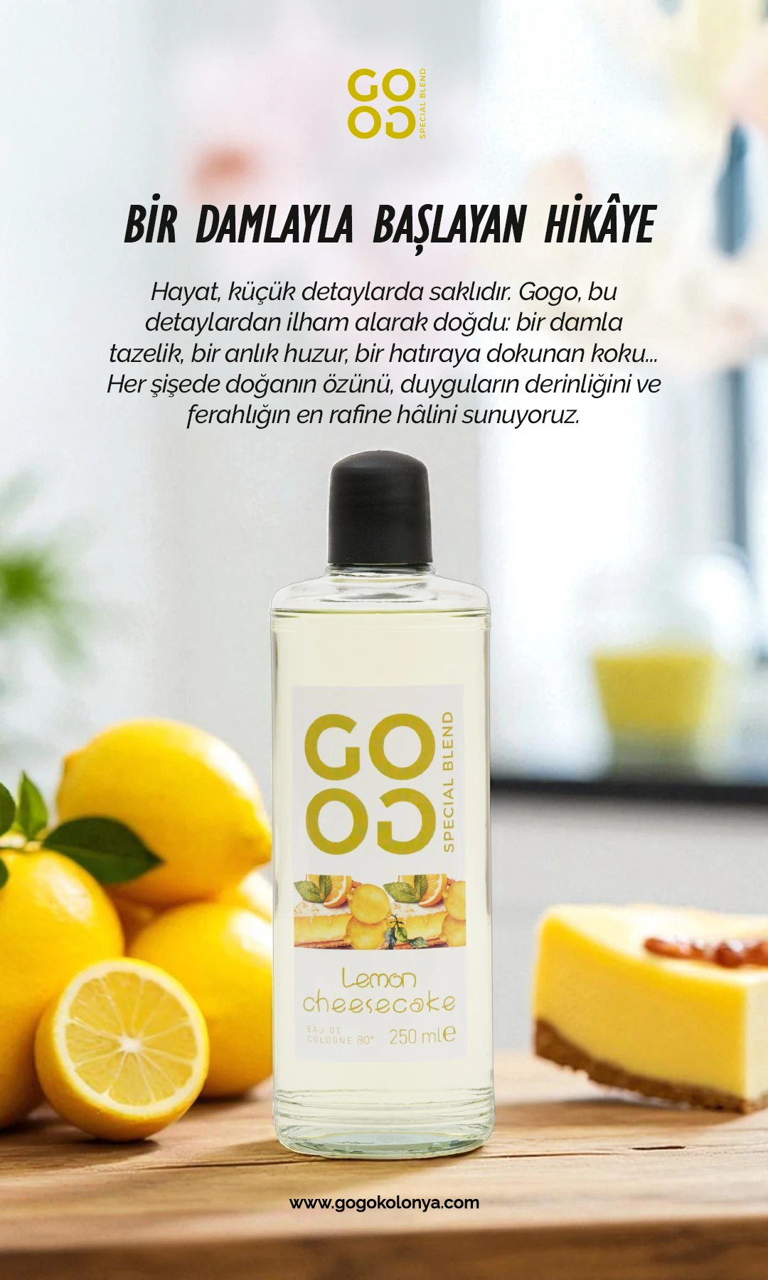 Gogo Lemon Cheesecake Kolonya 250ml Cam Şişe - 15 Adet