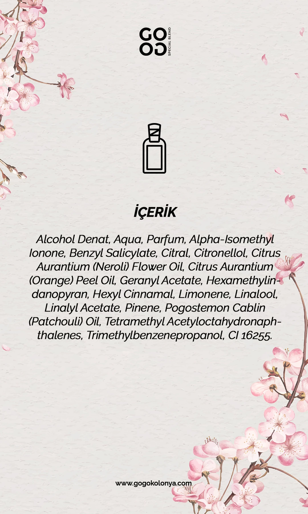 Gogo Japon Kiraz Çiçeği Kolonya 250ml Cam Şişe - 15 Adet