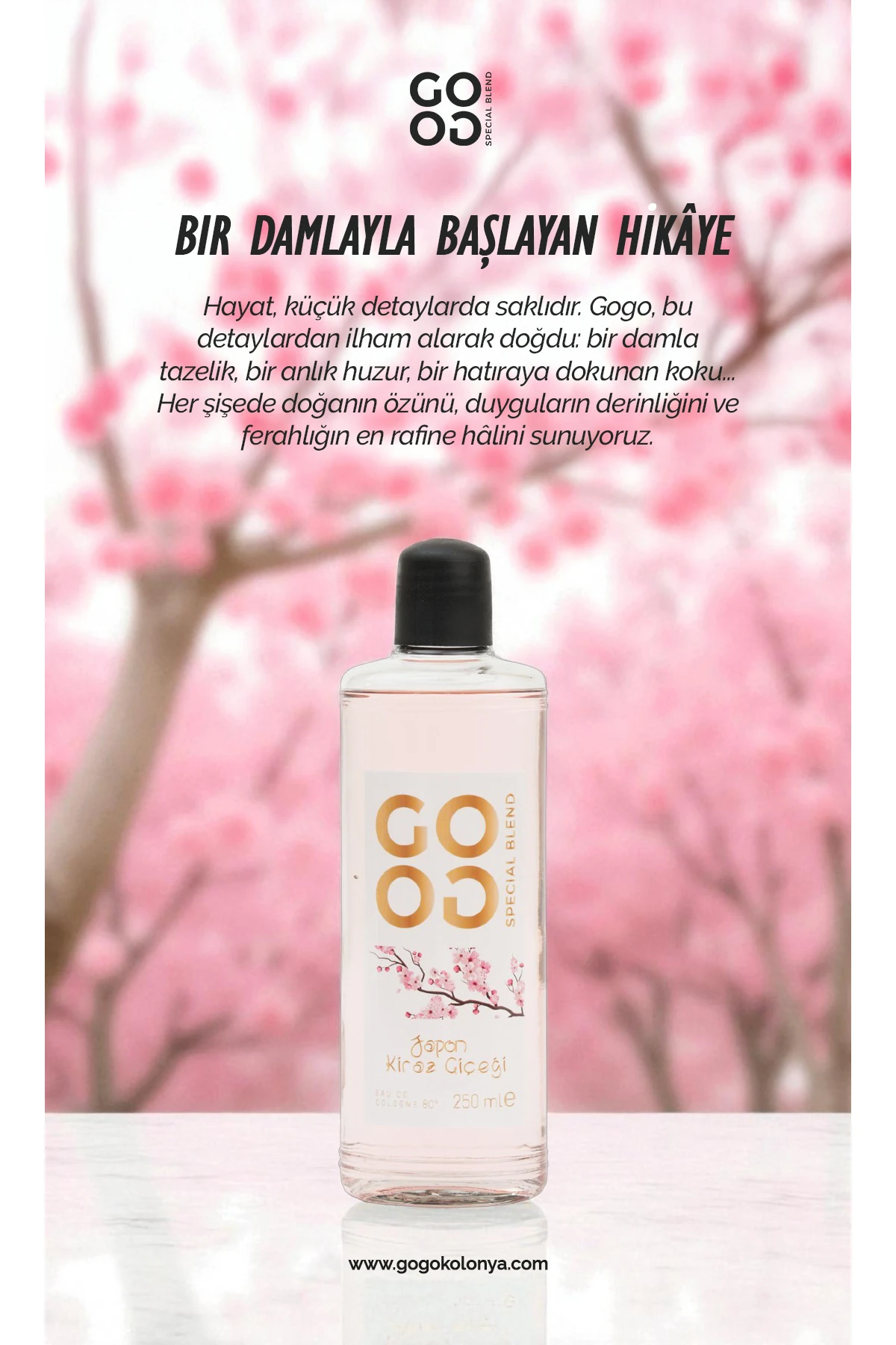 Gogo Japon Kiraz Çiçeği Kolonya 250ml Cam Şişe