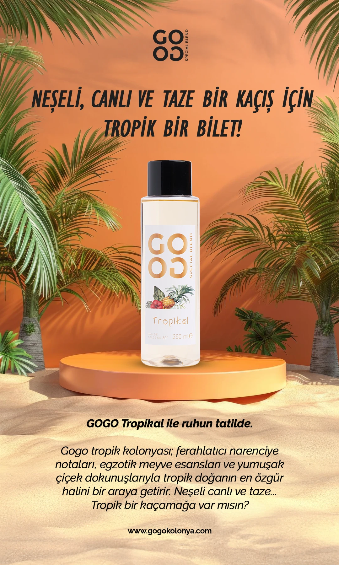 Gogo Tropikal Kolonya 250ml Plastik Şişe - 20 Adet