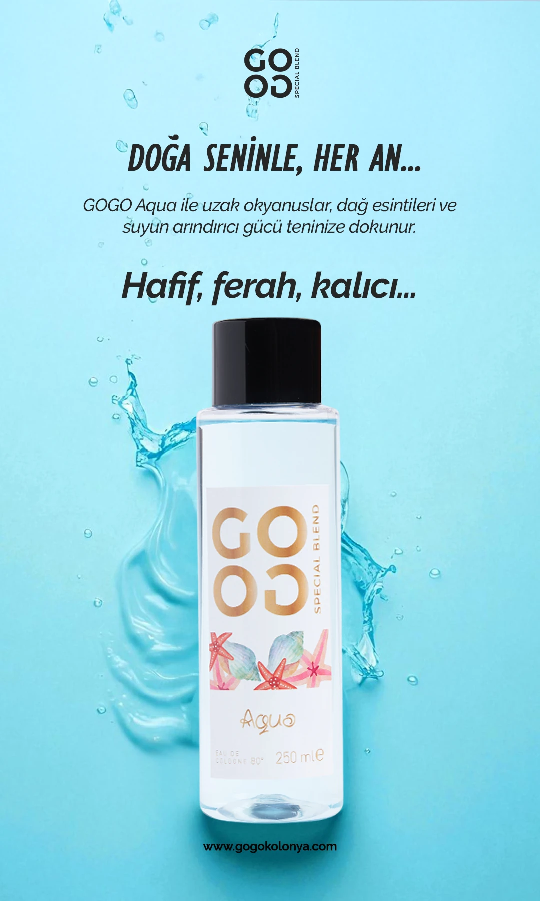Gogo Aqua Kolonya 250ml Pet Şişe