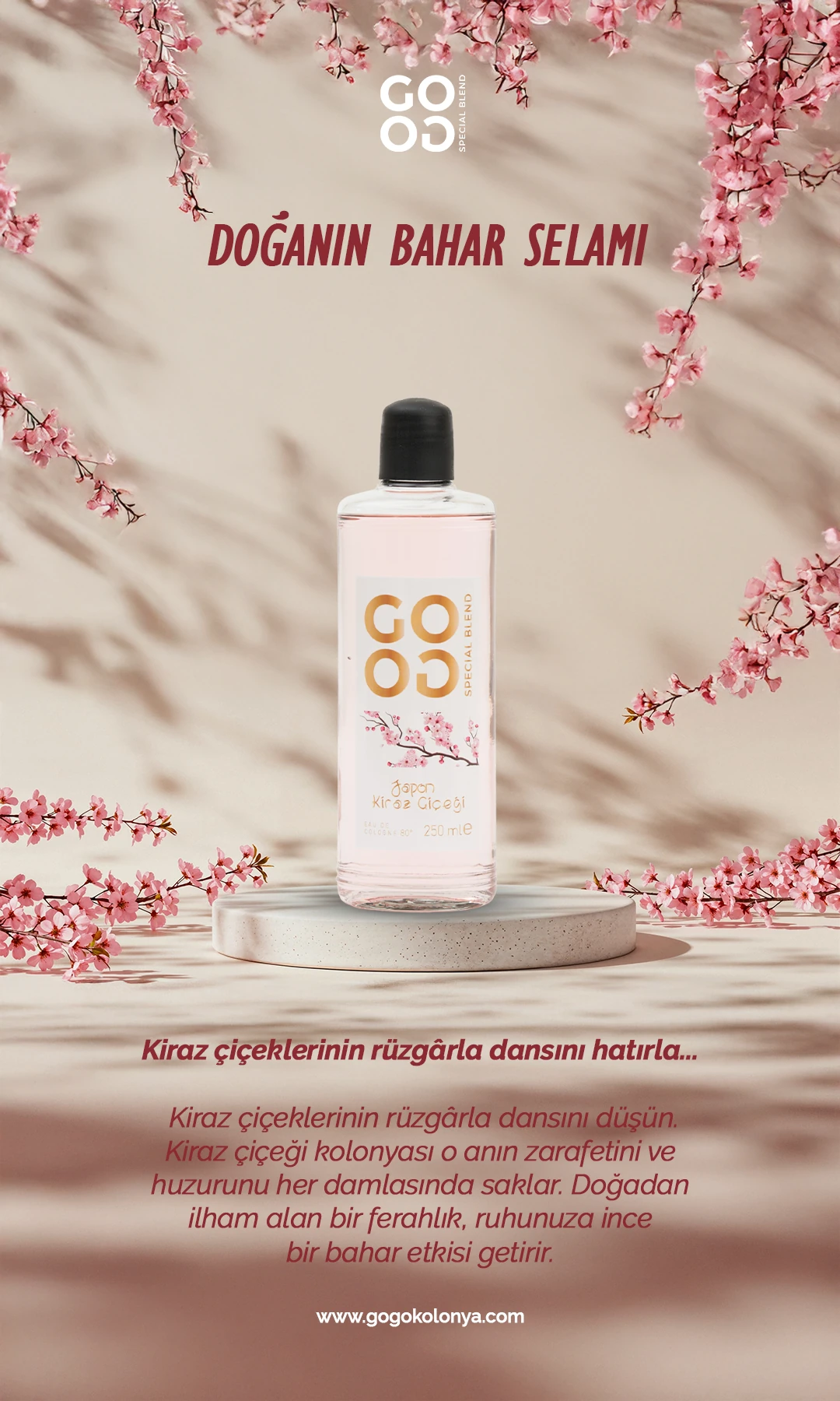 Gogo 4'lü Kolonya Seti 250ml Cam Şişe (Fresh Blossom, Lemon Cheesecake, Aqua, Japon Kiraz Çiçeği)