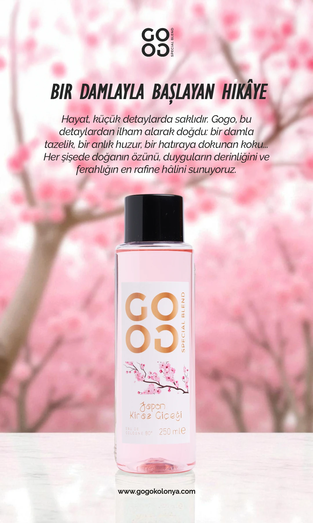 Gogo Japon Kiraz Çiçeği Kolonya 250ml Plastik Şişe - 20 Adet