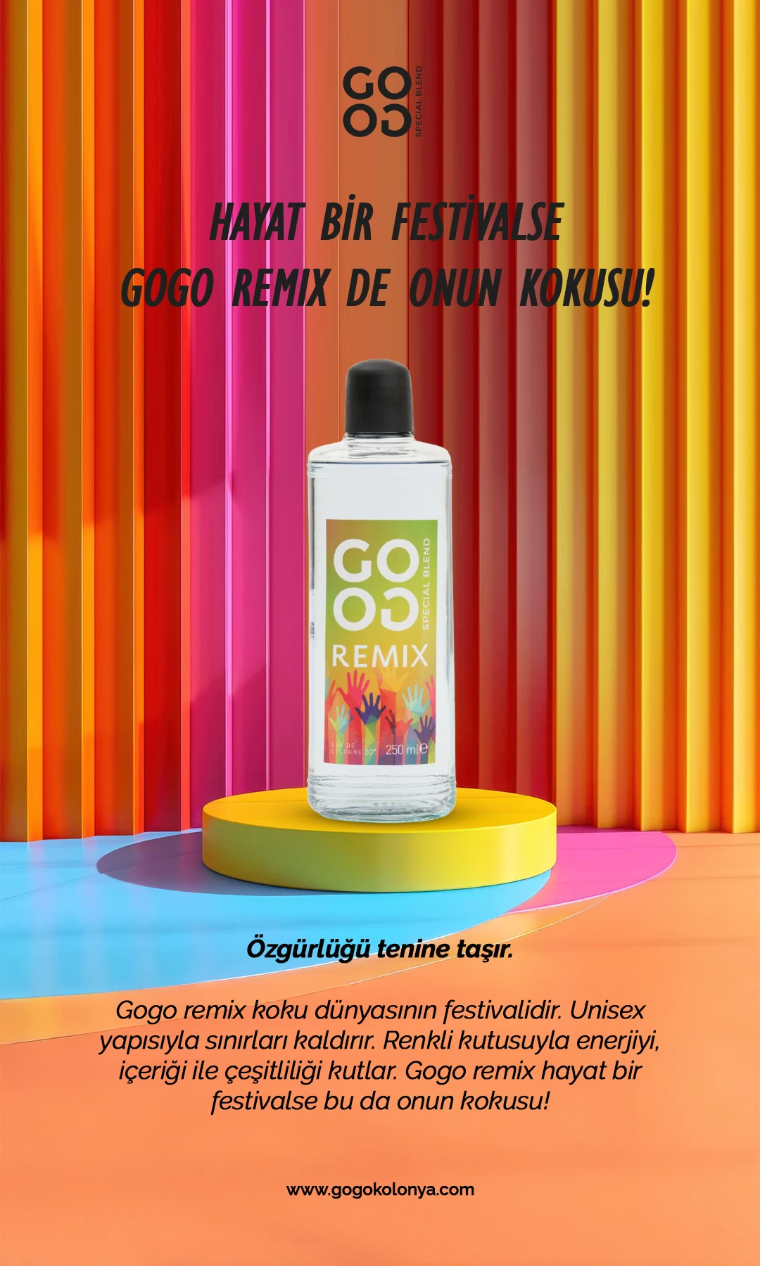 Gogo Remix Kolonya 250ml Cam Şişe - 15 Adet