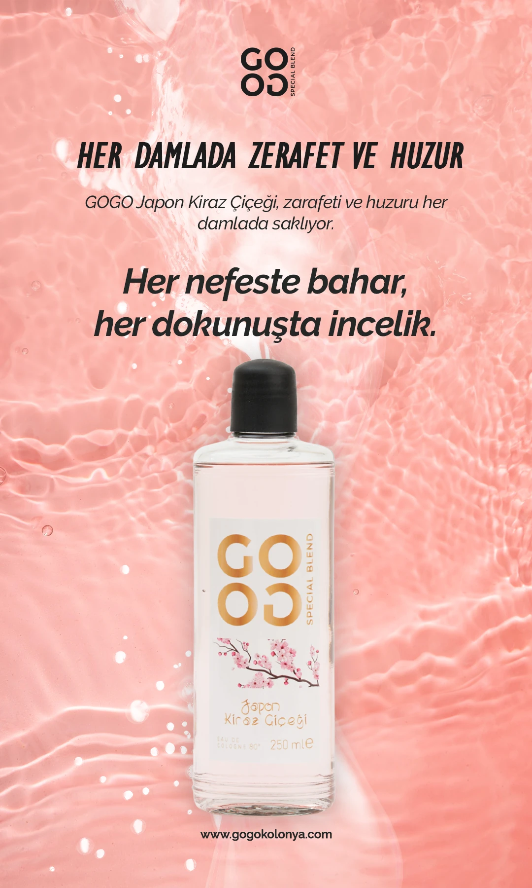Gogo Japon Kiraz Çiçeği Kolonya 250ml Cam Şişe - 15 Adet