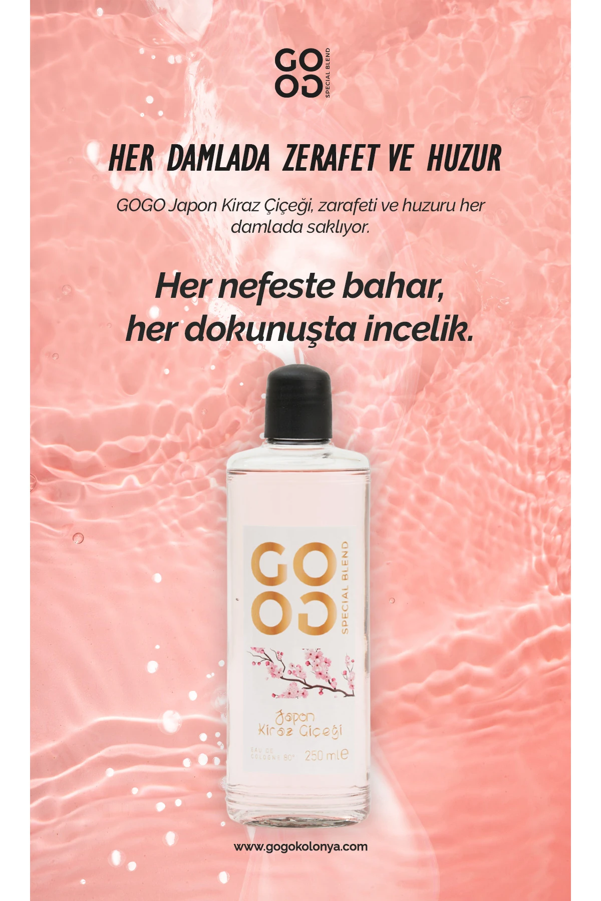 Gogo Japon Kiraz Çiçeği Kolonya 250ml Cam Şişe