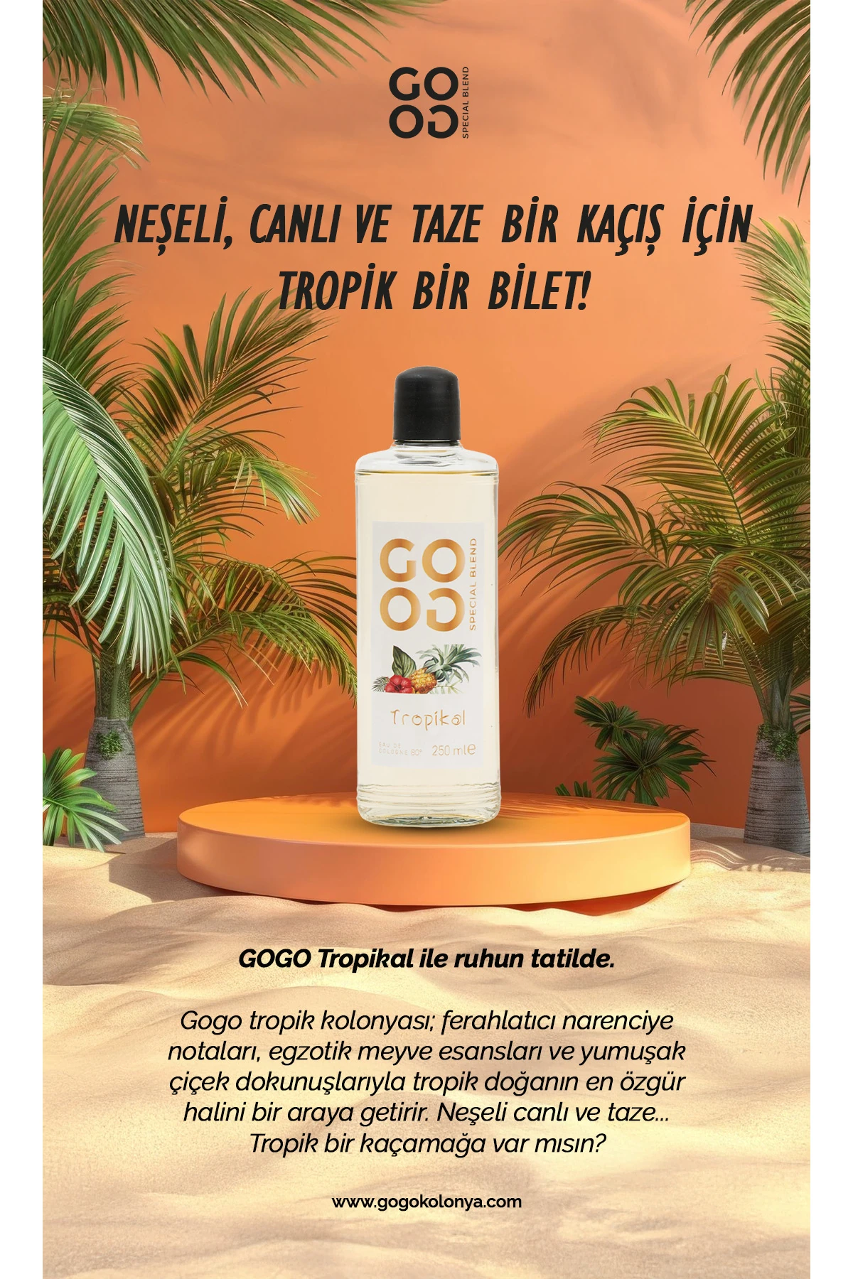 Gogo Tropikal Kolonya 250ml Cam Şişe