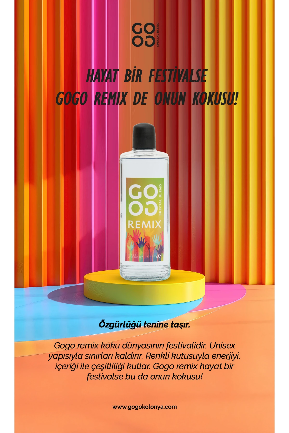 Gogo Remix Kolonya 250ml Cam Şişe