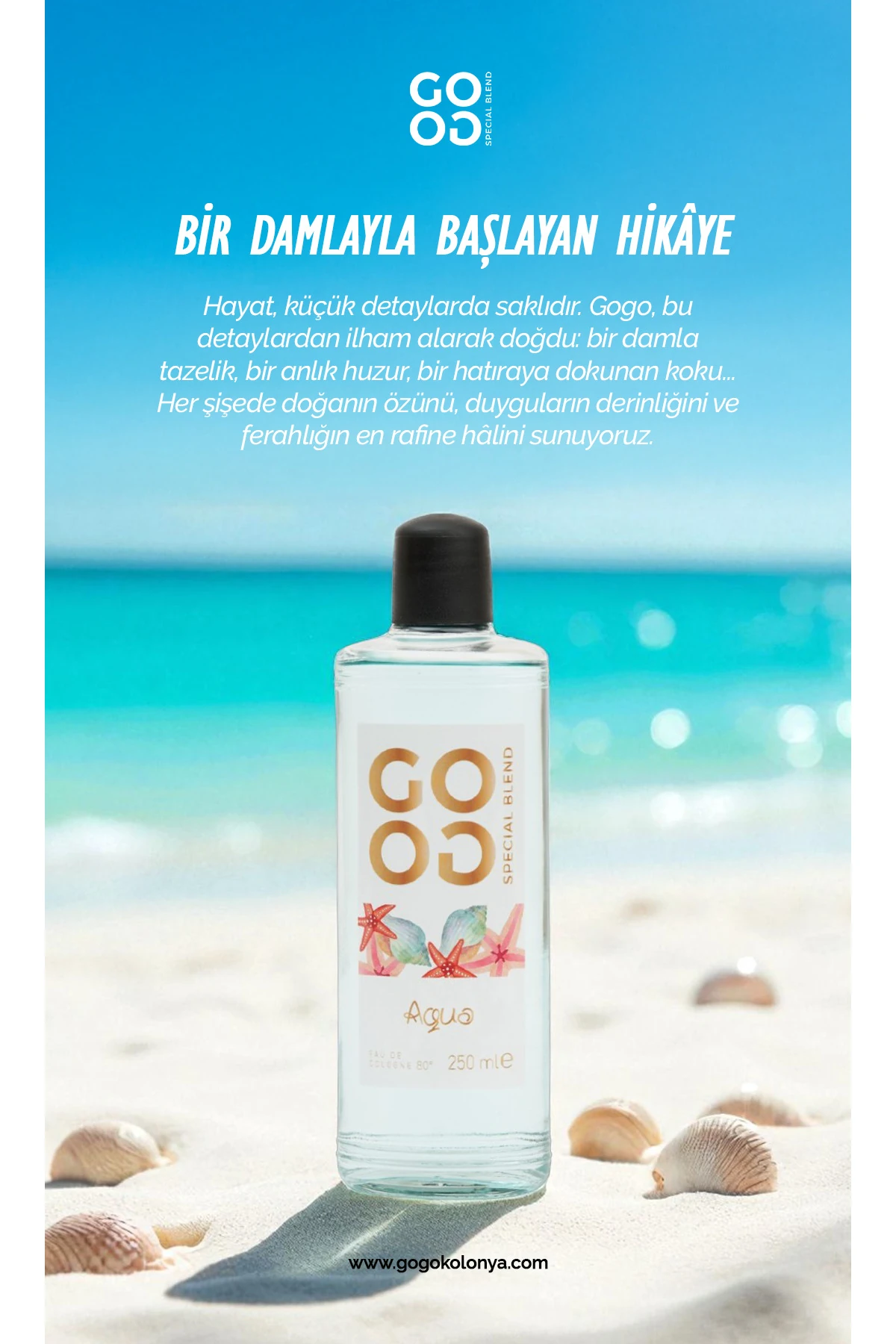 Gogo Aqua Kolonya 250ml Cam Şişe