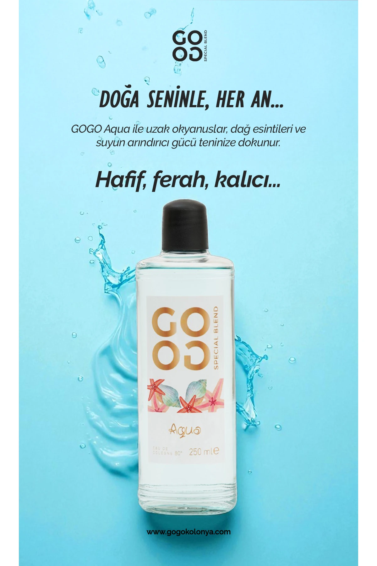 Gogo Aqua Kolonya 250ml Cam Şişe