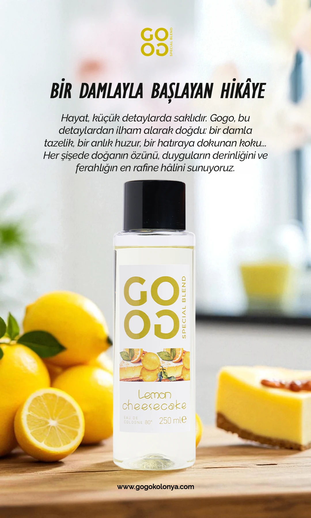 Gogo Lemon Cheesecake Kolonya 250ml Plastik Şişe - 20 Adet