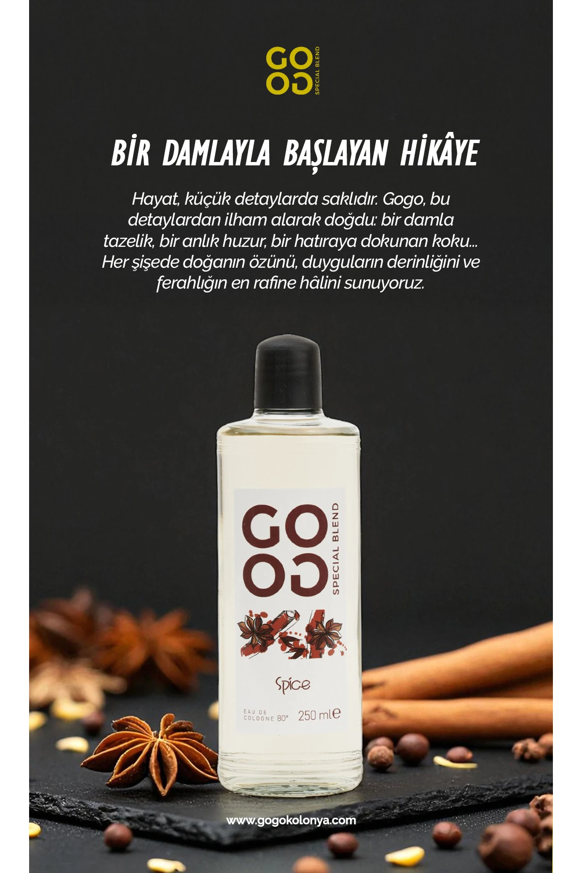 Gogo Spice Kolonya 250ml Cam Şişe