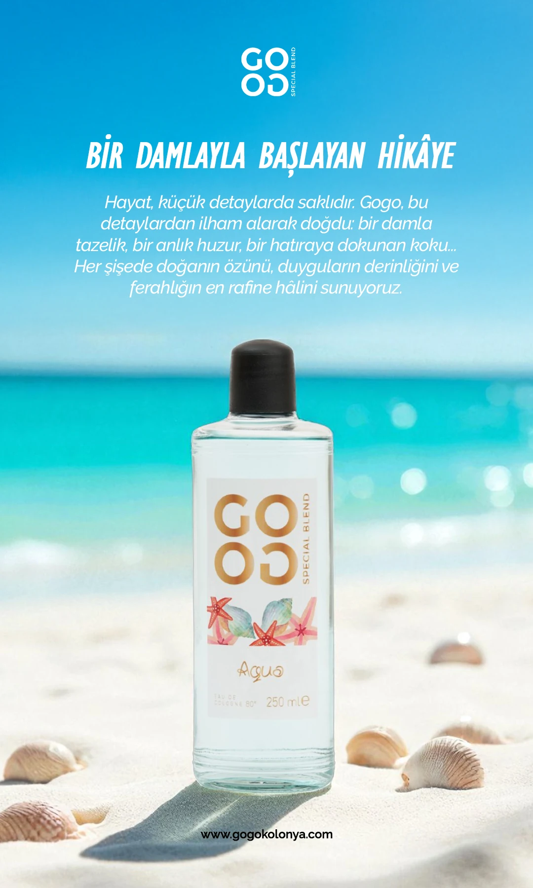 Gogo Aqua Kolonya 250ml Cam Şişe - 15 Adet