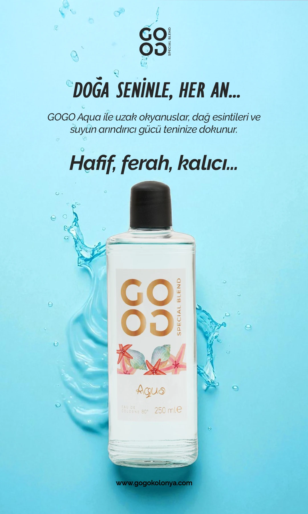 Gogo Aqua Kolonya 250ml Cam Şişe - 15 Adet