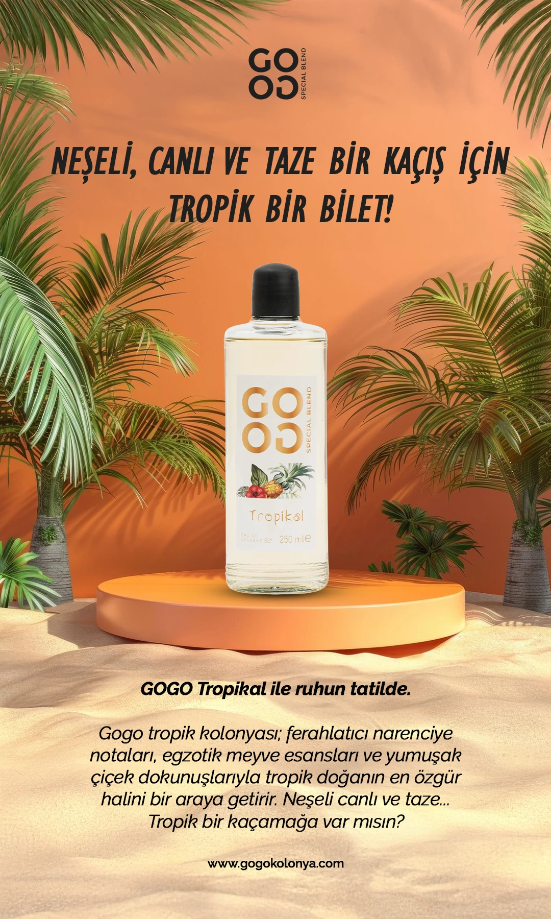 Gogo 4'lü Kolonya Seti 250ml Cam Şişe (Aqua - Love - Spice - Tropikal)